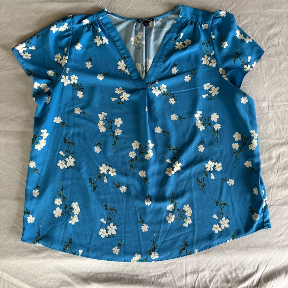 Hilary Radley Blue and White Floral Top